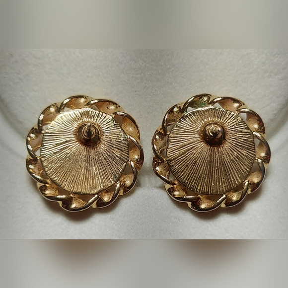 1990s Vintage Navy Blue Enamel and Gold Tone Earrings - Picture 2 of 2